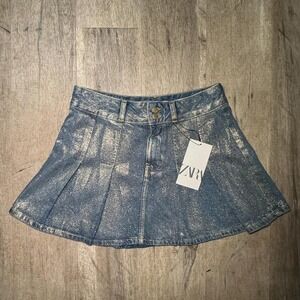 Zara Blue Denim Pleated Mini Skirt Size XS NWT Y2K Going Out Casual Chic